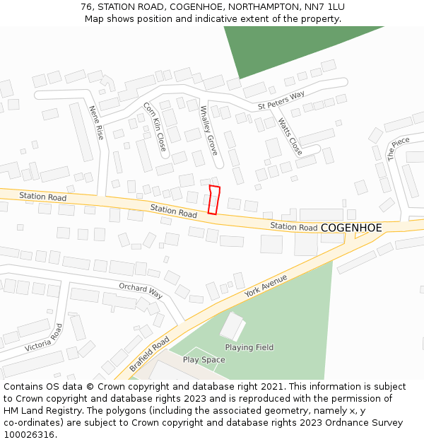 76, STATION ROAD, COGENHOE, NORTHAMPTON, NN7 1LU: Location map and indicative extent of plot