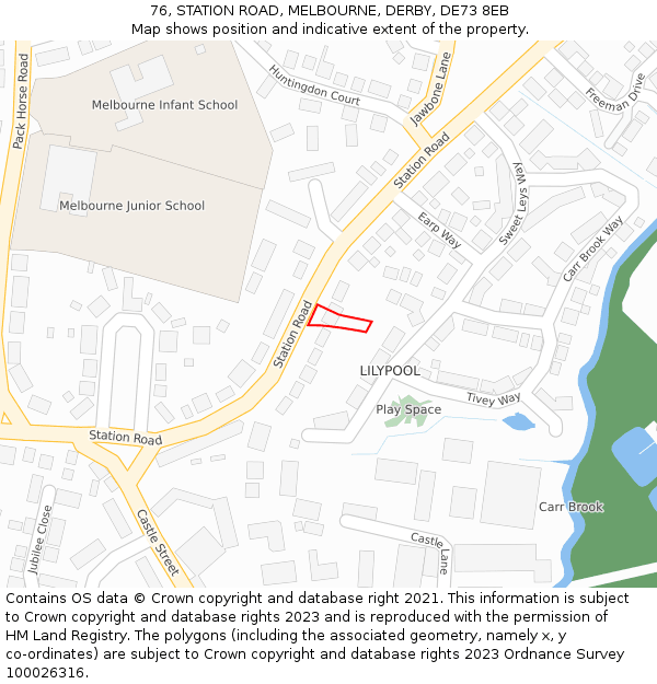 76, STATION ROAD, MELBOURNE, DERBY, DE73 8EB: Location map and indicative extent of plot