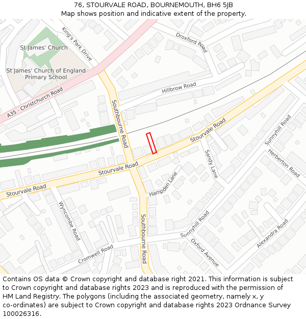 76, STOURVALE ROAD, BOURNEMOUTH, BH6 5JB: Location map and indicative extent of plot