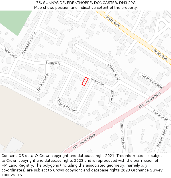 76, SUNNYSIDE, EDENTHORPE, DONCASTER, DN3 2PG: Location map and indicative extent of plot