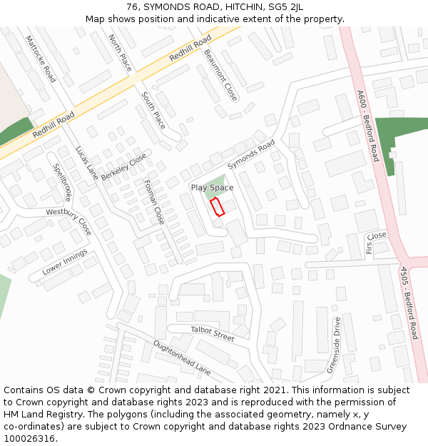 76, SYMONDS ROAD, HITCHIN, SG5 2JL: Location map and indicative extent of plot