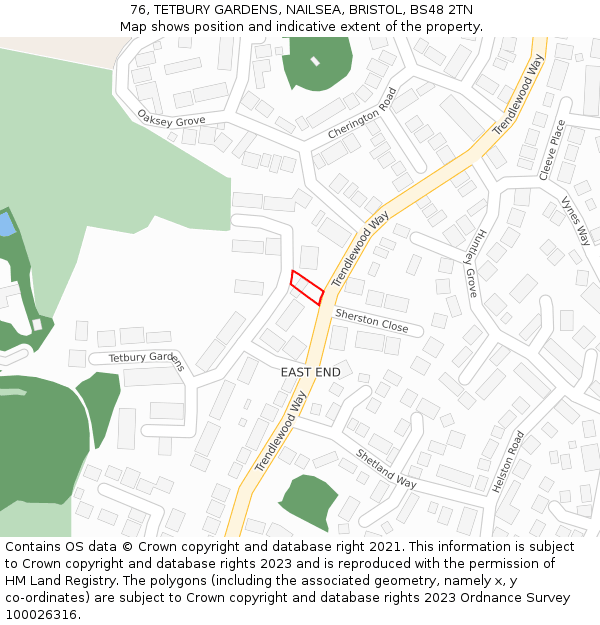 76, TETBURY GARDENS, NAILSEA, BRISTOL, BS48 2TN: Location map and indicative extent of plot