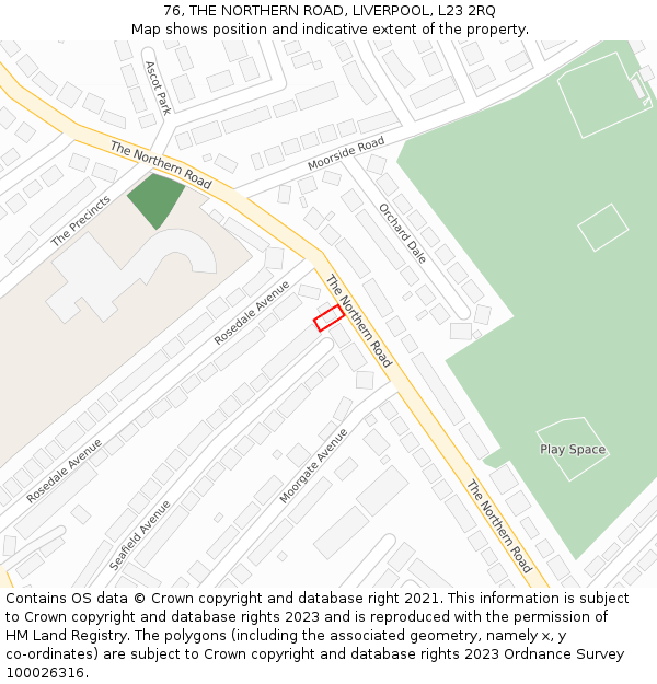 76, THE NORTHERN ROAD, LIVERPOOL, L23 2RQ: Location map and indicative extent of plot