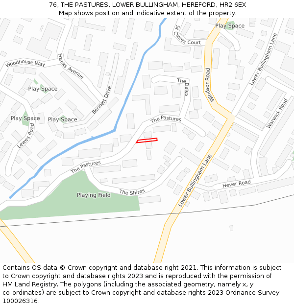 76, THE PASTURES, LOWER BULLINGHAM, HEREFORD, HR2 6EX: Location map and indicative extent of plot