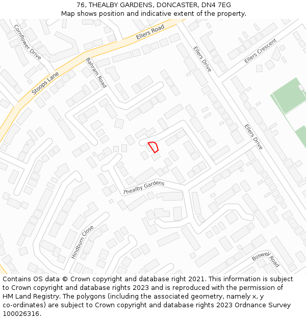 76, THEALBY GARDENS, DONCASTER, DN4 7EG: Location map and indicative extent of plot