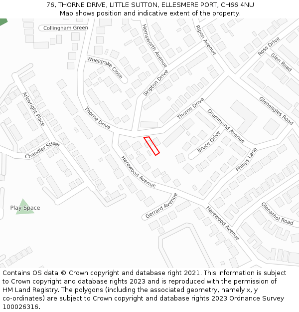 76, THORNE DRIVE, LITTLE SUTTON, ELLESMERE PORT, CH66 4NU: Location map and indicative extent of plot