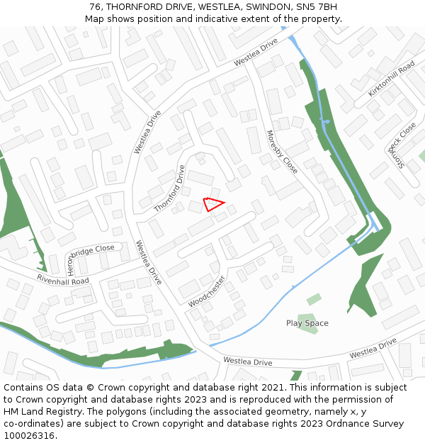 76, THORNFORD DRIVE, WESTLEA, SWINDON, SN5 7BH: Location map and indicative extent of plot