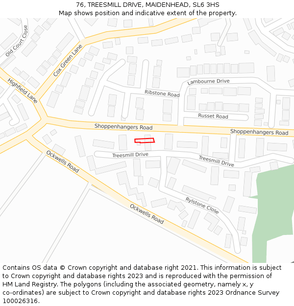 76, TREESMILL DRIVE, MAIDENHEAD, SL6 3HS: Location map and indicative extent of plot