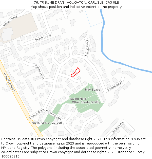 76, TRIBUNE DRIVE, HOUGHTON, CARLISLE, CA3 0LE: Location map and indicative extent of plot