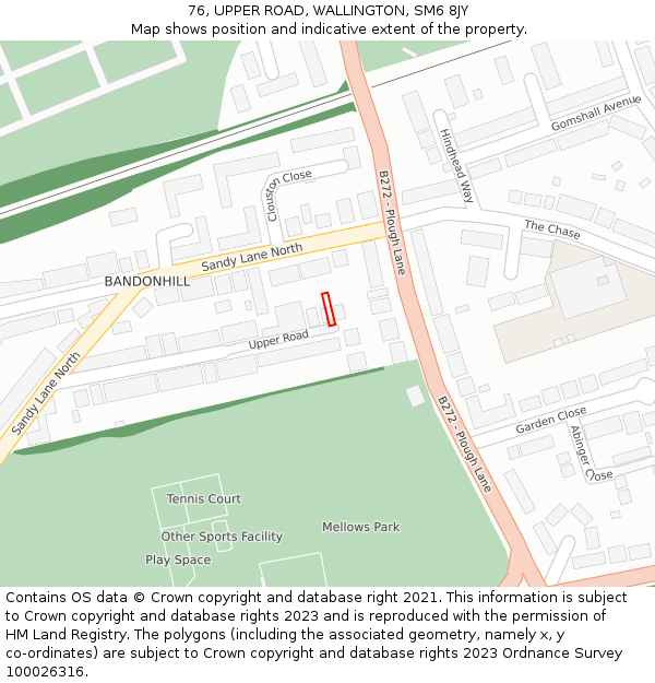 76, UPPER ROAD, WALLINGTON, SM6 8JY: Location map and indicative extent of plot