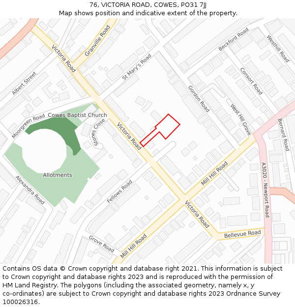 76, VICTORIA ROAD, COWES, PO31 7JJ: Location map and indicative extent of plot