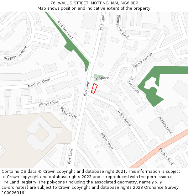 76, WALLIS STREET, NOTTINGHAM, NG6 0EP: Location map and indicative extent of plot
