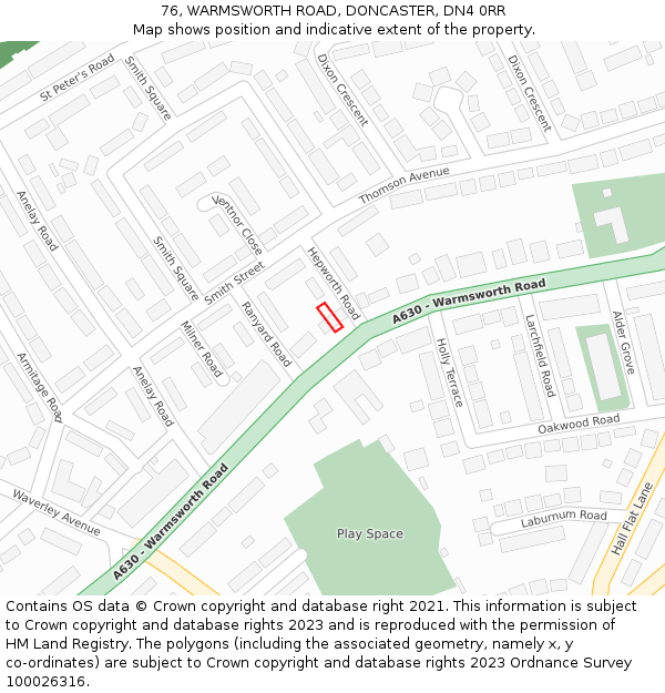 76, WARMSWORTH ROAD, DONCASTER, DN4 0RR: Location map and indicative extent of plot