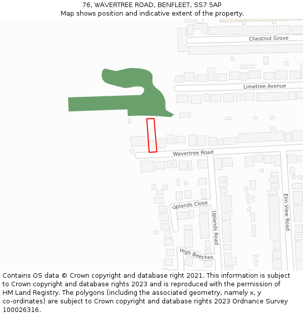 76, WAVERTREE ROAD, BENFLEET, SS7 5AP: Location map and indicative extent of plot