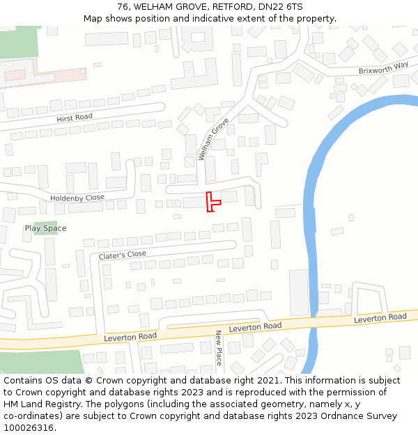 76, WELHAM GROVE, RETFORD, DN22 6TS: Location map and indicative extent of plot