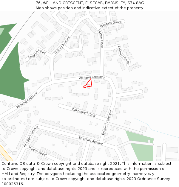 76, WELLAND CRESCENT, ELSECAR, BARNSLEY, S74 8AG: Location map and indicative extent of plot