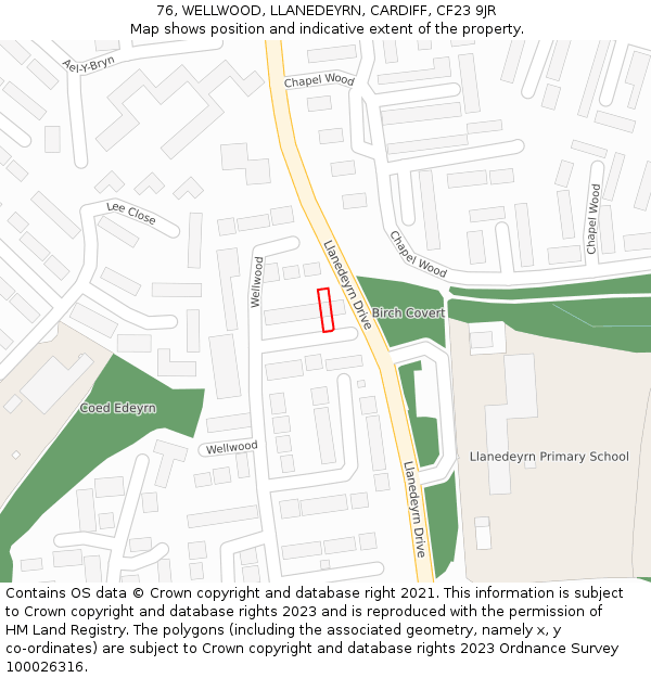 76, WELLWOOD, LLANEDEYRN, CARDIFF, CF23 9JR: Location map and indicative extent of plot