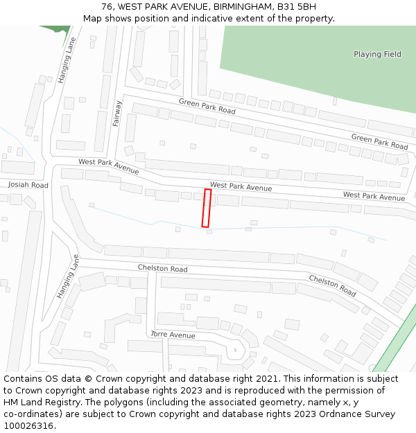 76, WEST PARK AVENUE, BIRMINGHAM, B31 5BH: Location map and indicative extent of plot