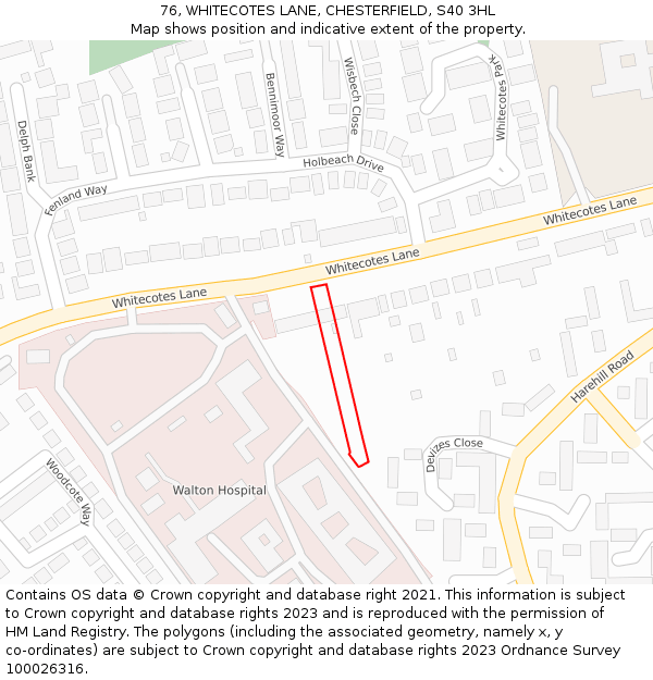 76, WHITECOTES LANE, CHESTERFIELD, S40 3HL: Location map and indicative extent of plot