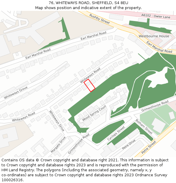 76, WHITEWAYS ROAD, SHEFFIELD, S4 8EU: Location map and indicative extent of plot