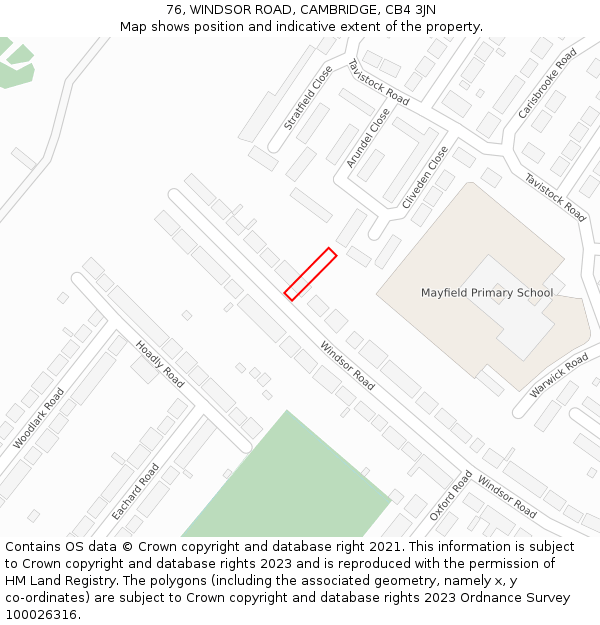 76, WINDSOR ROAD, CAMBRIDGE, CB4 3JN: Location map and indicative extent of plot