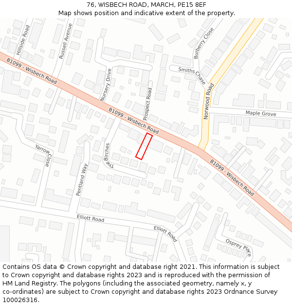 76, WISBECH ROAD, MARCH, PE15 8EF: Location map and indicative extent of plot