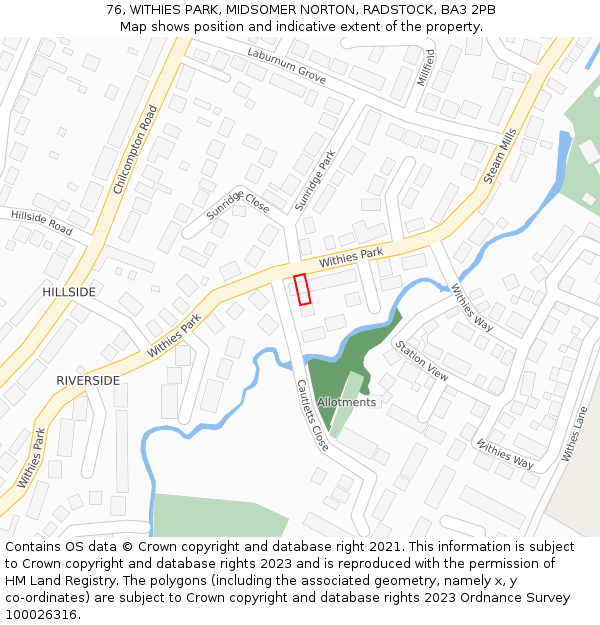 76, WITHIES PARK, MIDSOMER NORTON, RADSTOCK, BA3 2PB: Location map and indicative extent of plot