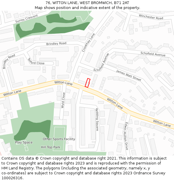 76, WITTON LANE, WEST BROMWICH, B71 2AT: Location map and indicative extent of plot