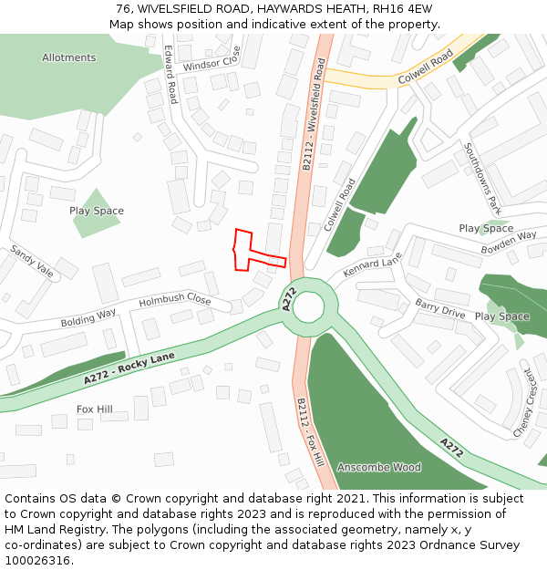 76, WIVELSFIELD ROAD, HAYWARDS HEATH, RH16 4EW: Location map and indicative extent of plot