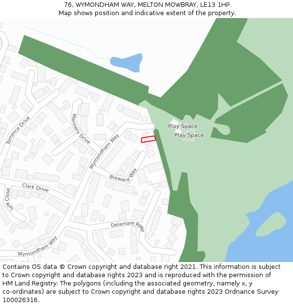 76, WYMONDHAM WAY, MELTON MOWBRAY, LE13 1HP: Location map and indicative extent of plot