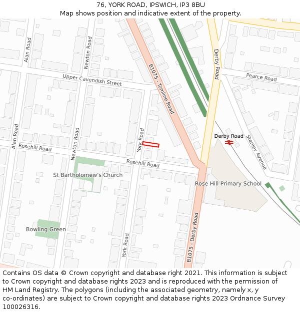 76, YORK ROAD, IPSWICH, IP3 8BU: Location map and indicative extent of plot