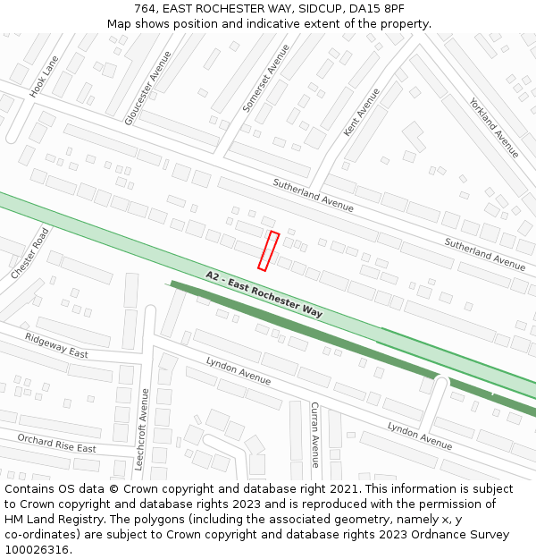 764, EAST ROCHESTER WAY, SIDCUP, DA15 8PF: Location map and indicative extent of plot