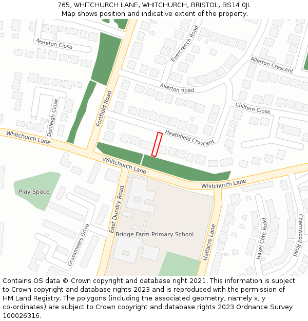 765, WHITCHURCH LANE, WHITCHURCH, BRISTOL, BS14 0JL: Location map and indicative extent of plot