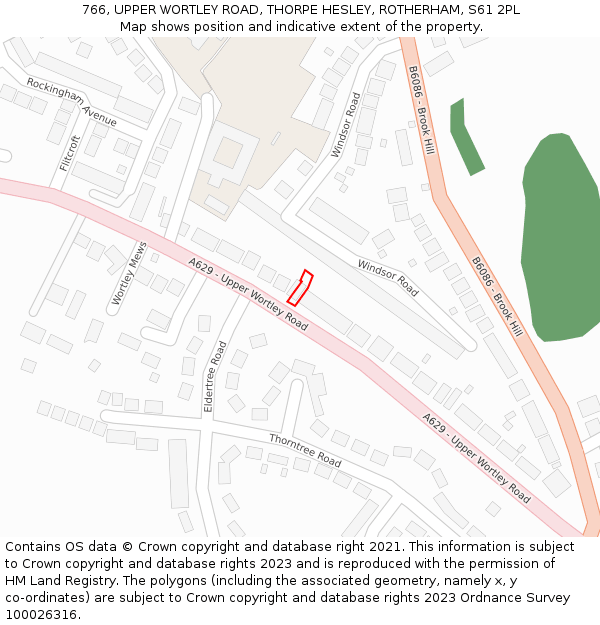 766, UPPER WORTLEY ROAD, THORPE HESLEY, ROTHERHAM, S61 2PL: Location map and indicative extent of plot