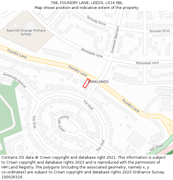 768, FOUNDRY LANE, LEEDS, LS14 6BL: Location map and indicative extent of plot