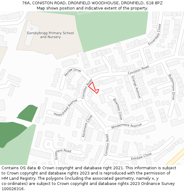 76A, CONISTON ROAD, DRONFIELD WOODHOUSE, DRONFIELD, S18 8PZ: Location map and indicative extent of plot