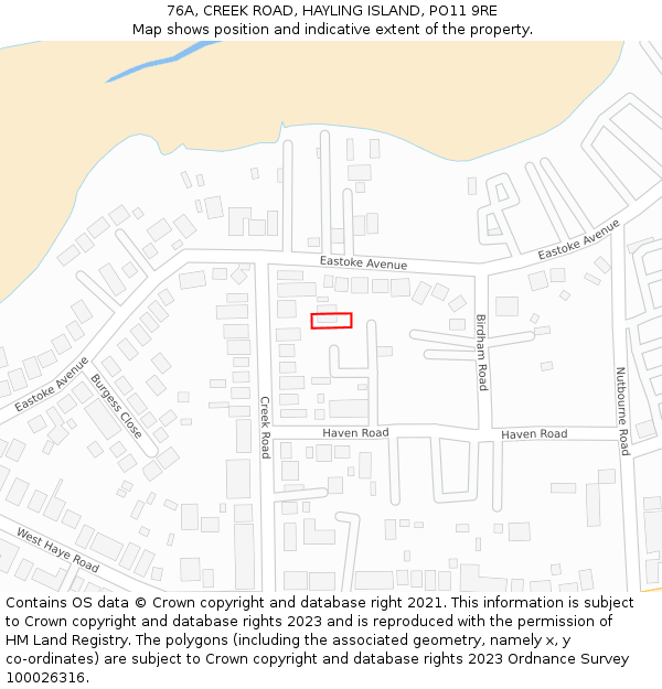 76A, CREEK ROAD, HAYLING ISLAND, PO11 9RE: Location map and indicative extent of plot