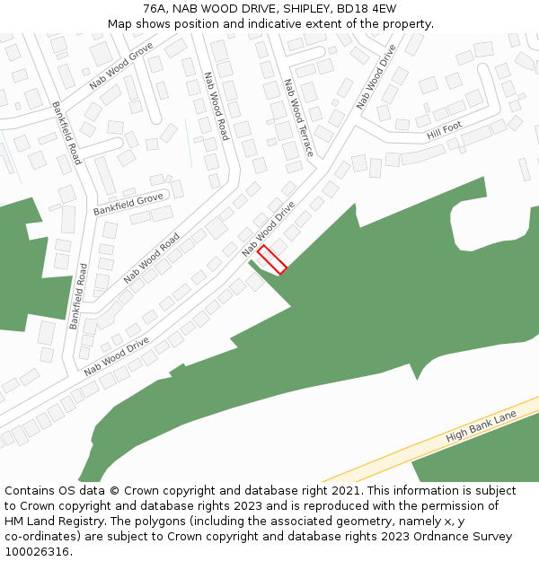 76A, NAB WOOD DRIVE, SHIPLEY, BD18 4EW: Location map and indicative extent of plot