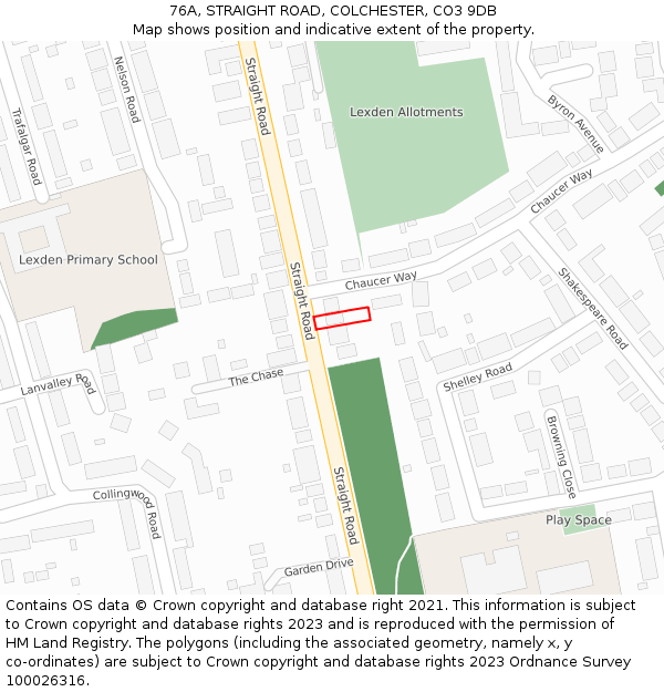 76A, STRAIGHT ROAD, COLCHESTER, CO3 9DB: Location map and indicative extent of plot