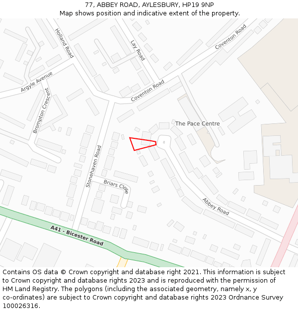77, ABBEY ROAD, AYLESBURY, HP19 9NP: Location map and indicative extent of plot