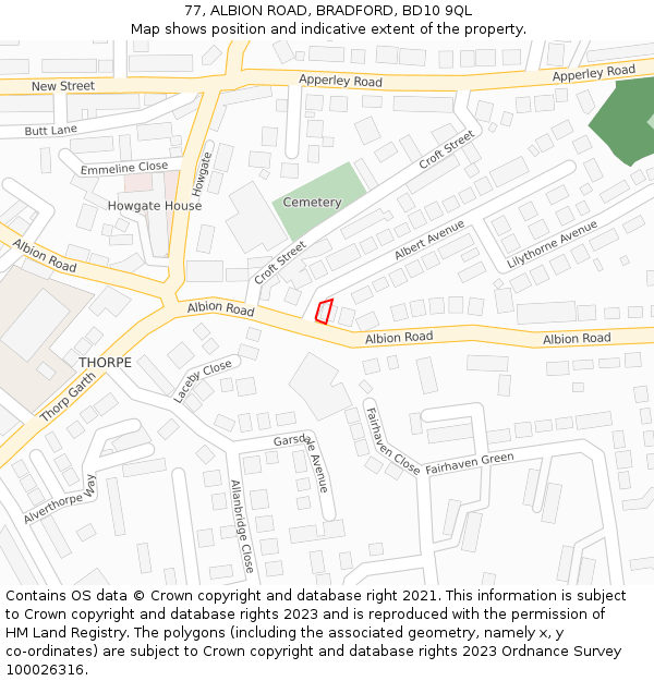 77, ALBION ROAD, BRADFORD, BD10 9QL: Location map and indicative extent of plot