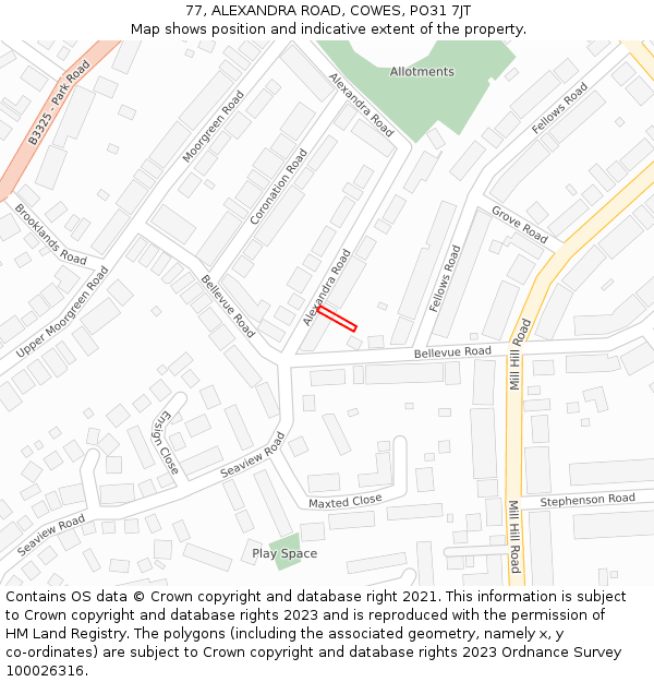 77, ALEXANDRA ROAD, COWES, PO31 7JT: Location map and indicative extent of plot
