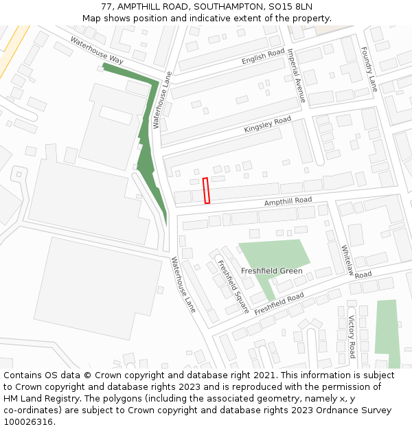 77, AMPTHILL ROAD, SOUTHAMPTON, SO15 8LN: Location map and indicative extent of plot