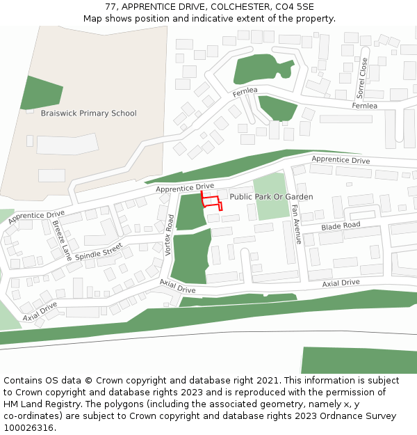 77, APPRENTICE DRIVE, COLCHESTER, CO4 5SE: Location map and indicative extent of plot