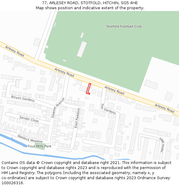77, ARLESEY ROAD, STOTFOLD, HITCHIN, SG5 4HE: Location map and indicative extent of plot