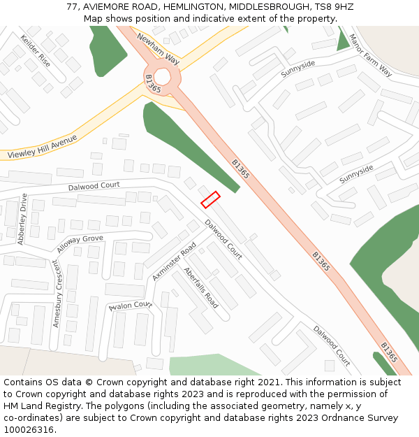 77, AVIEMORE ROAD, HEMLINGTON, MIDDLESBROUGH, TS8 9HZ: Location map and indicative extent of plot