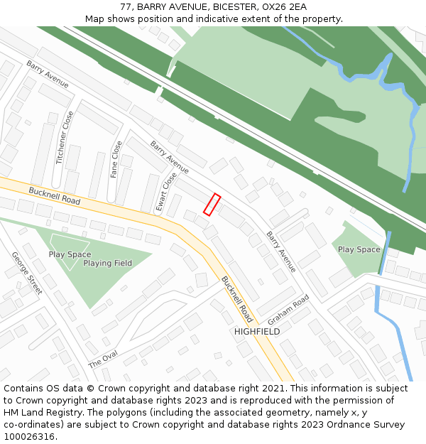 77, BARRY AVENUE, BICESTER, OX26 2EA: Location map and indicative extent of plot