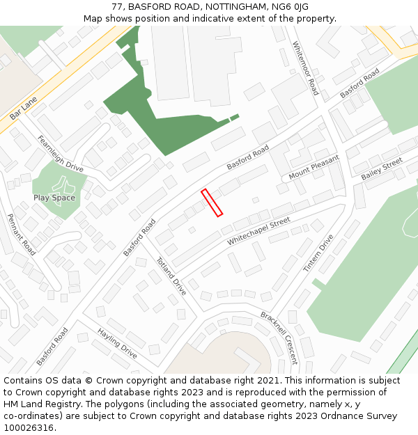 77, BASFORD ROAD, NOTTINGHAM, NG6 0JG: Location map and indicative extent of plot