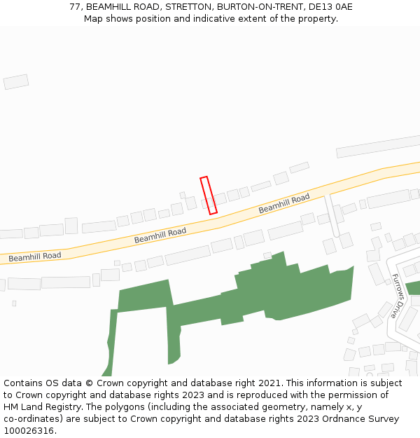 77, BEAMHILL ROAD, STRETTON, BURTON-ON-TRENT, DE13 0AE: Location map and indicative extent of plot