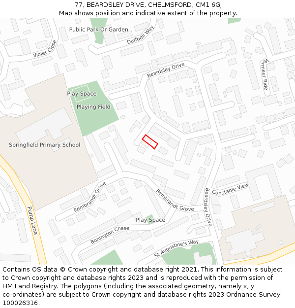 77, BEARDSLEY DRIVE, CHELMSFORD, CM1 6GJ: Location map and indicative extent of plot